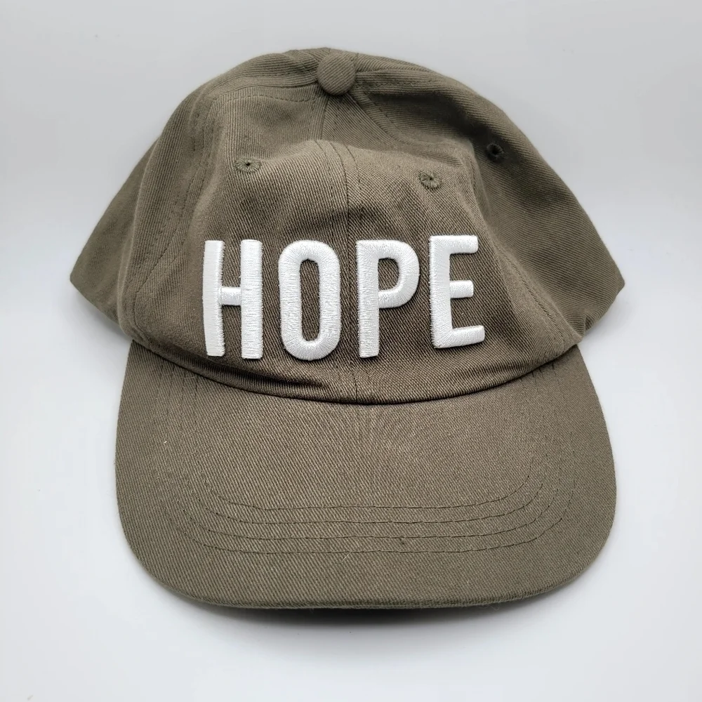 Olive Green With White Embroidered Hope Adjustable Baseball Cap